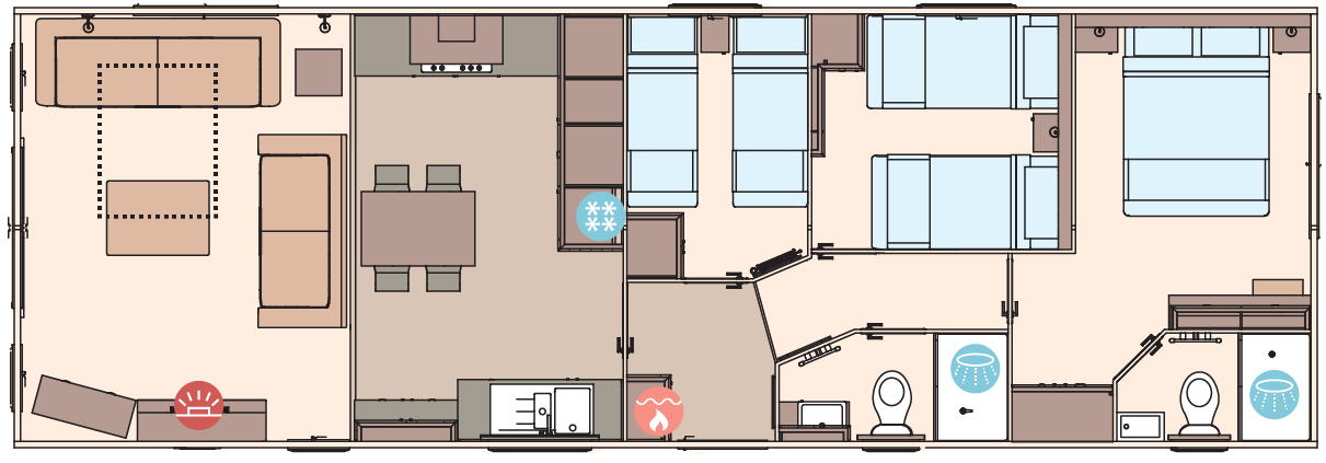 Interactive ABI Ambleside Floorplan diagram showing 3 bedrooms, 2 bathrooms, kitchen, and living area.